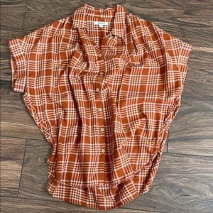 Madewell Orange Plaid Button-Up Top